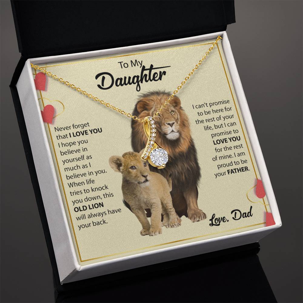 To My Daughter Necklace - Birthday Jewelry Gift from Dad - Old Lion - Alluring Beauty Necklace