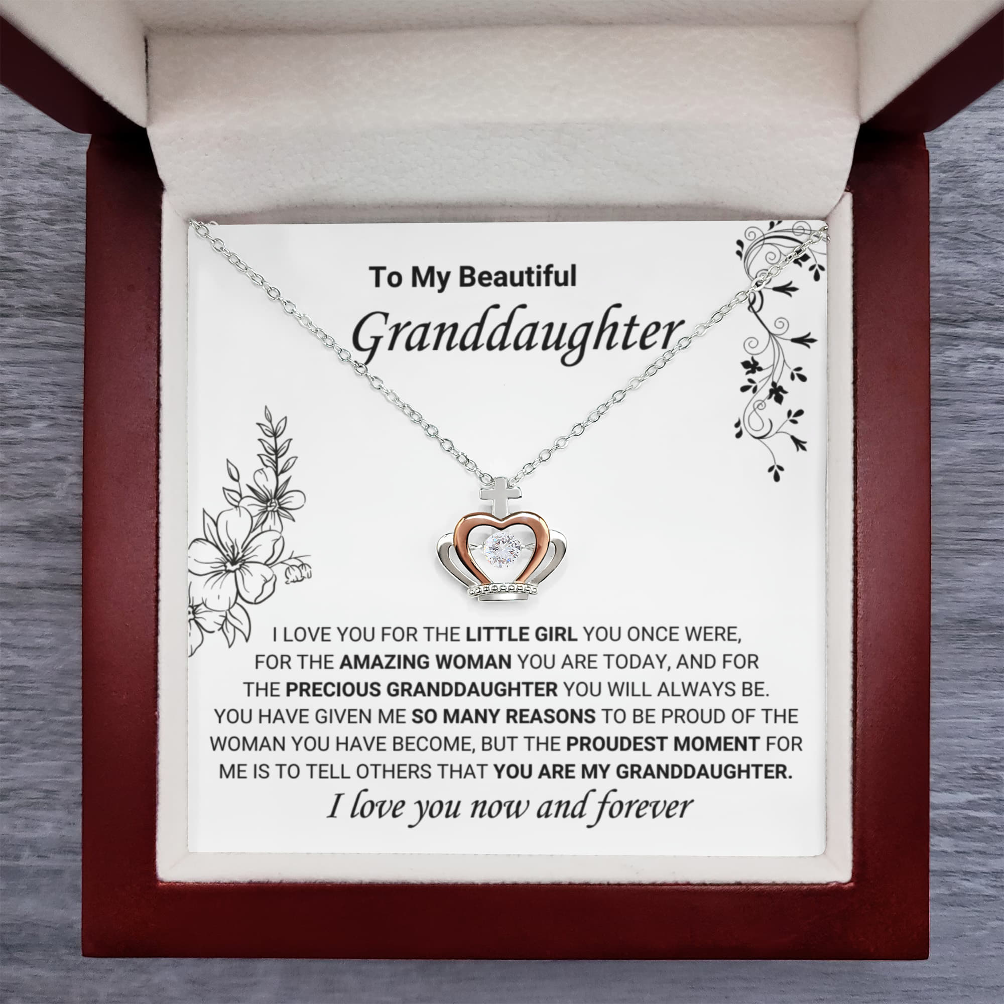 To My Granddaughter Necklace – Graduation & Birthday Jewelry Gift for Granddaughter – Crown Pendant Necklace