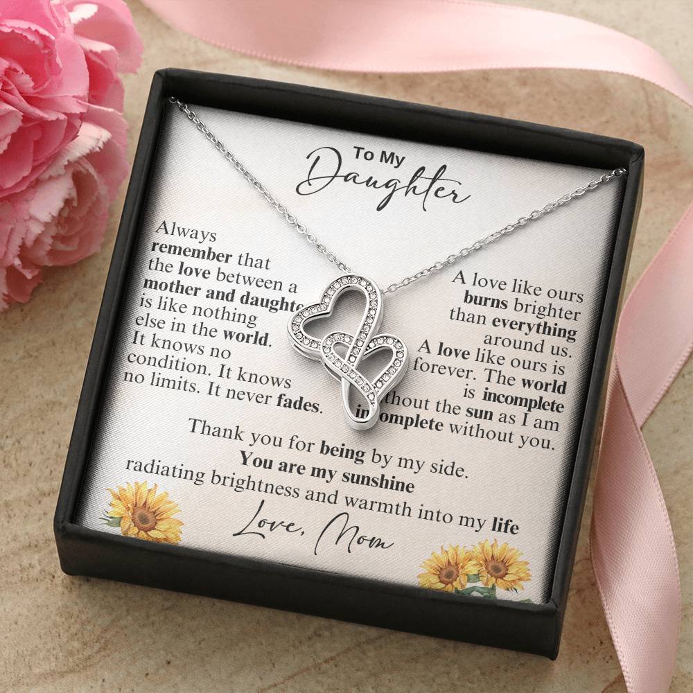To My Daughter - Thank you for being by my side -  Heart-to-heart Pendant Necklace from Mom