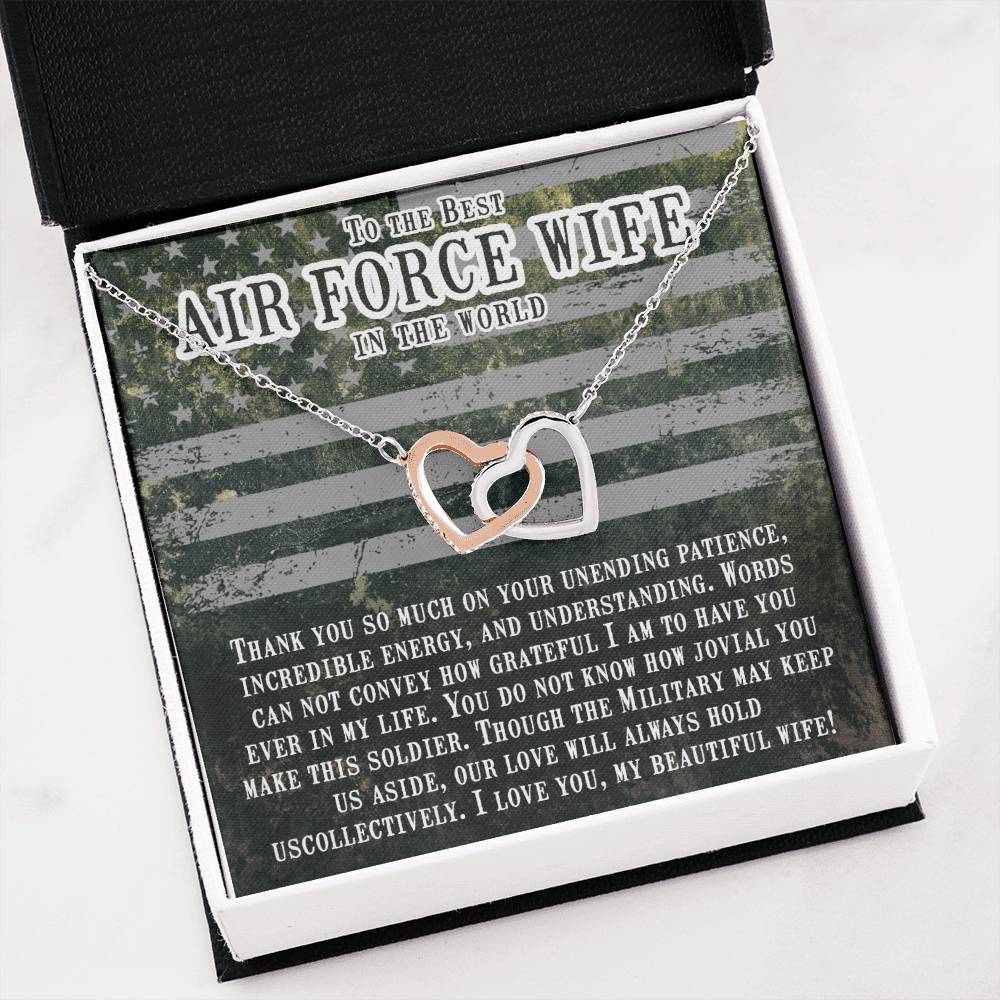 To My Air Force Wife Necklace - Jewelry Gift for Anniversary from Husband - Interlocking Hearts Necklace