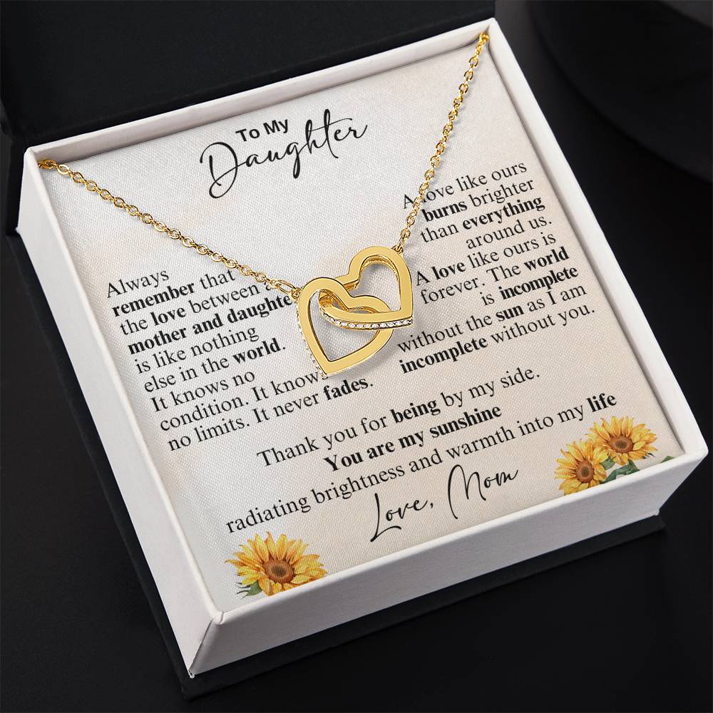 To My Daughter - Thank you for being by my side -  Interlocking Hearts Necklace
