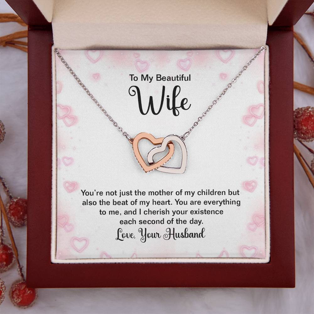 To My Beautiful Wife Necklace - Best Surprise Gift for Wife from Husband for Anniversary, Christmas & Valentine’s Day - Interlocking Hearts Necklace