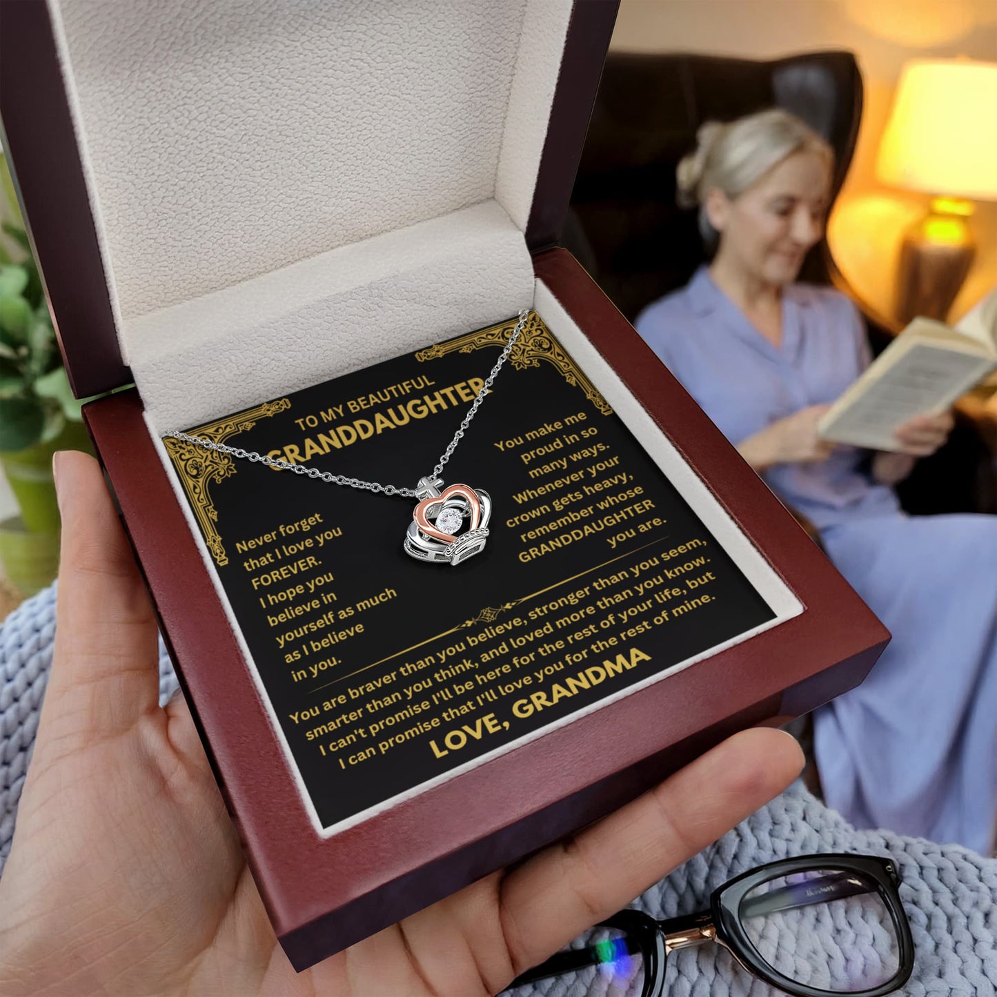 To My Granddaughter Necklace – Gift from Grandma for Granddaughter – Crown Pendant Necklace