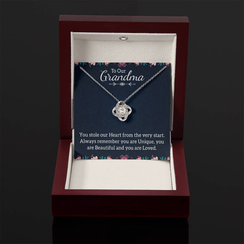 To Our Grandma Necklace - You stole our heart from the very start - Love Knot Necklace