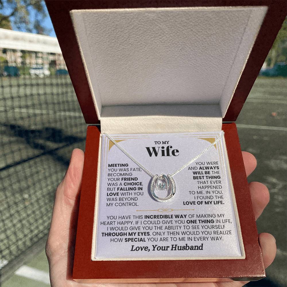 To My Wife Necklace - Husband to Wife Jewelry for Romantic Valentine’s Day, Birthday & Anniversary Gifts - Lucky In Love Necklace