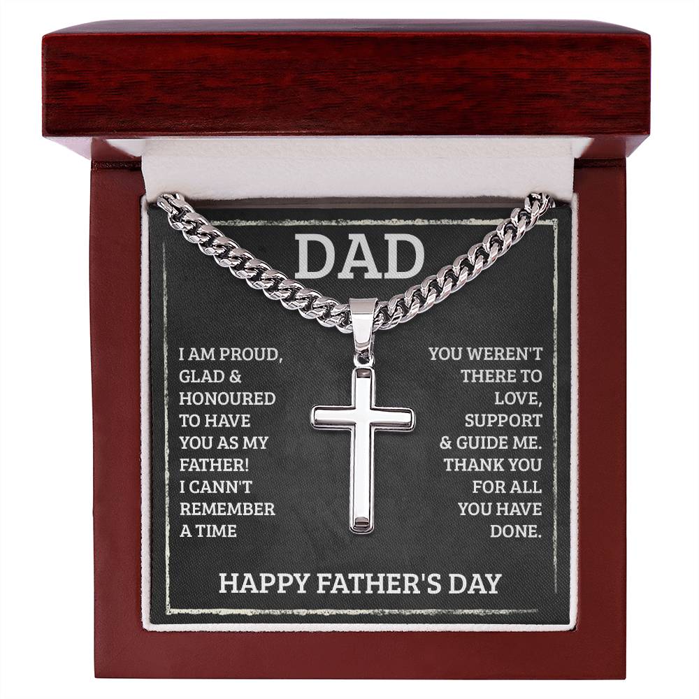 Dad - I'm proud - Artisan Cross with Cuban Link Chain - Father's Day Gift