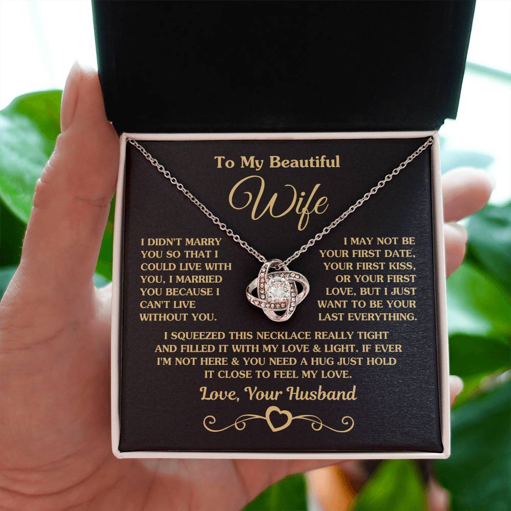 To My Beautiful Wife Necklace - Romantic Husband to Wife Jewelry for Birthday, Valentine’s Day & Special Celebrations - Love Knot Necklace