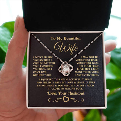 To My Beautiful Wife Necklace - Romantic Husband to Wife Jewelry for Birthday, Valentine’s Day & Special Celebrations - Love Knot Necklace