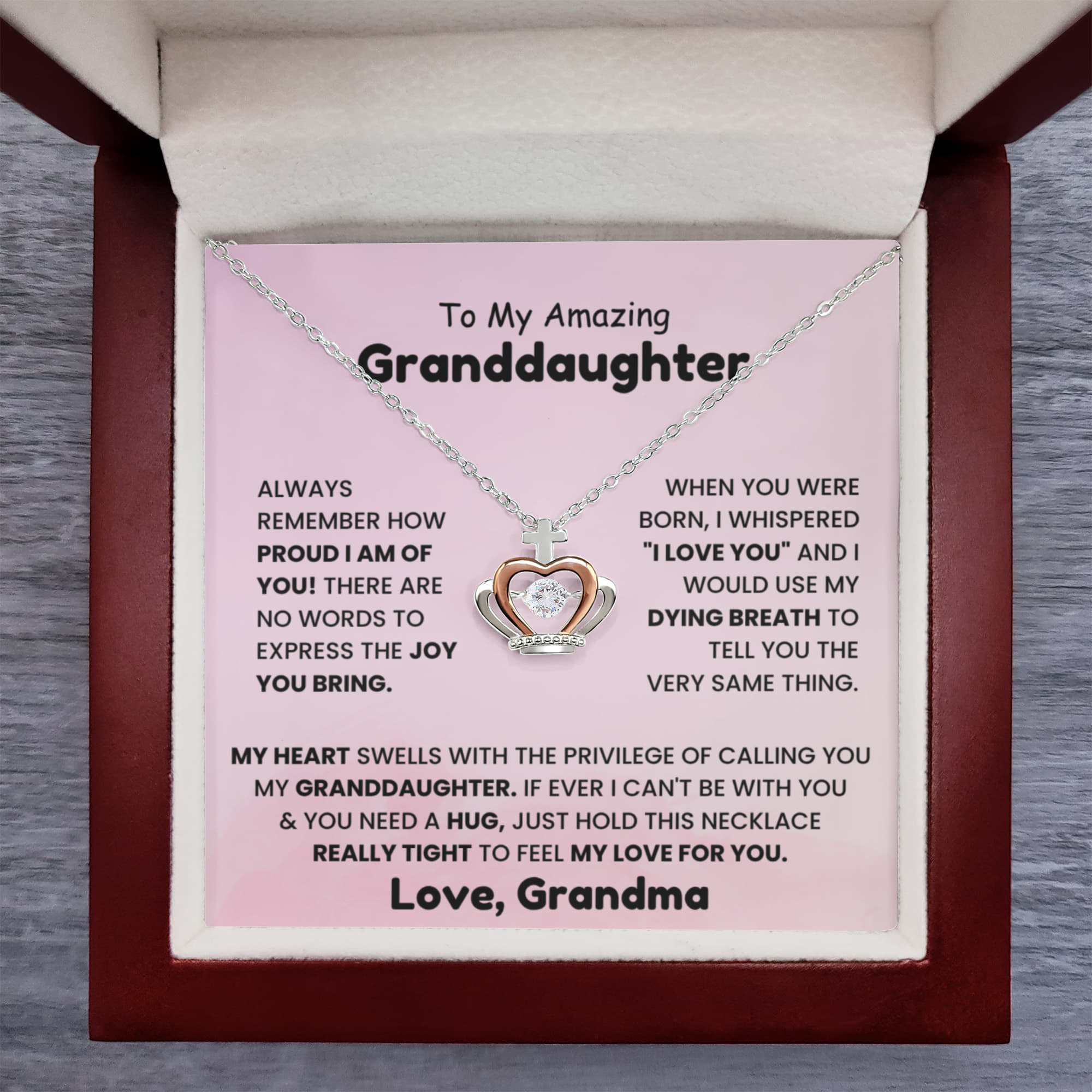 To My Granddaughter Necklace – Granddaughter Birthday Graduation Necklace Gift from Grandma – Crown Pendant Necklace