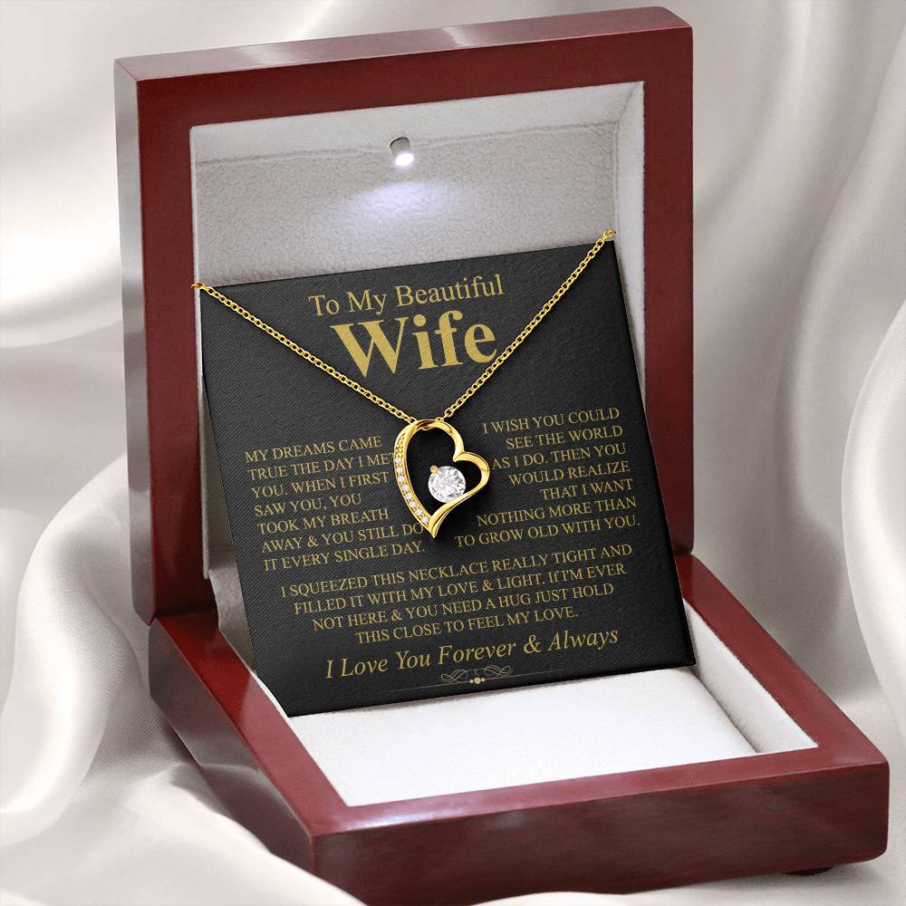 To My Beautiful Wife Necklace - Romantic Keepsake Jewelry Gift from Husband for Special Days & Valentine’s Love - Forever Love Necklace