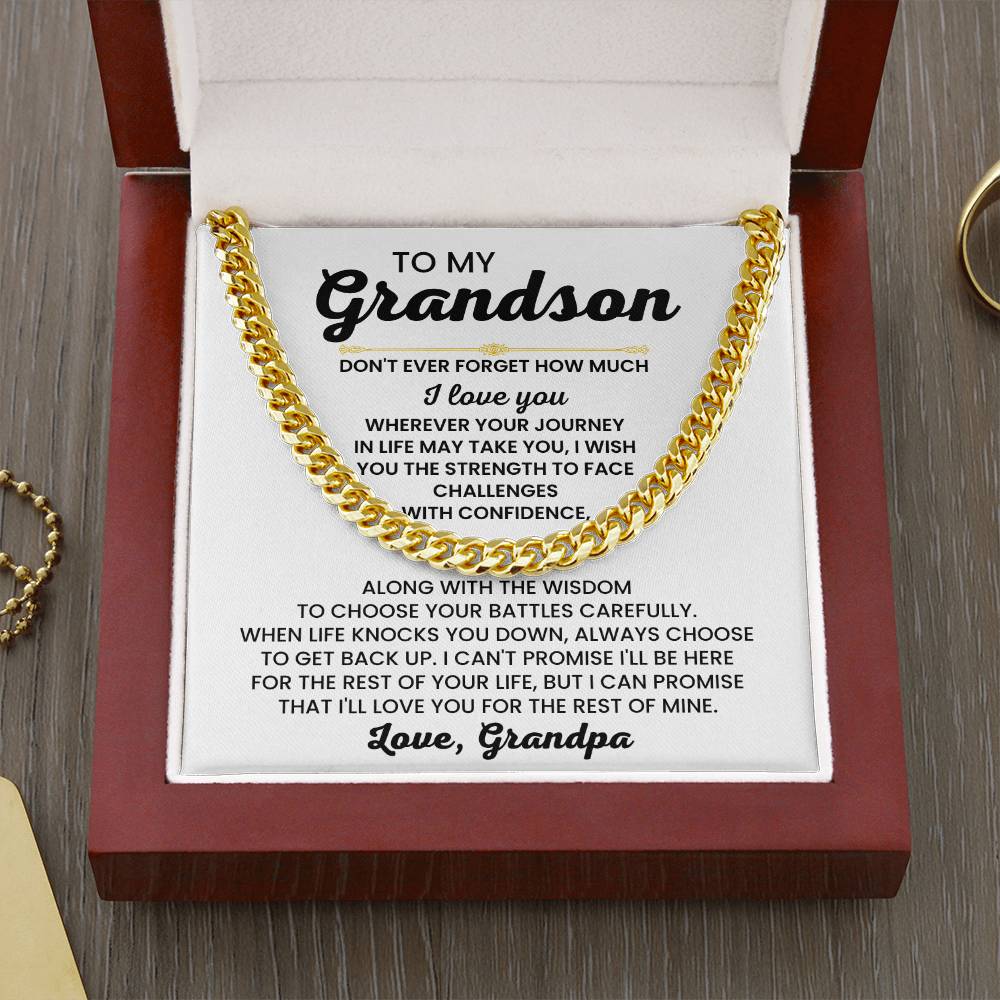 To My Grandson Necklace – Grandson Gift from Grandpa – Cuban Link Chain