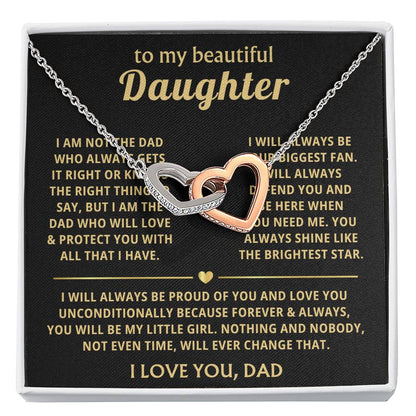 To My Daughter Necklace - Holiday Gift for Daughter from Dad - Interlocking Hearts Necklace