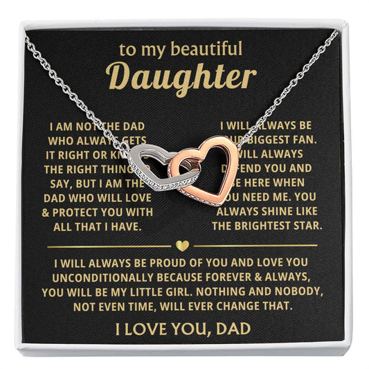 To My Daughter Necklace - Holiday Gift for Daughter from Dad - Interlocking Hearts Necklace