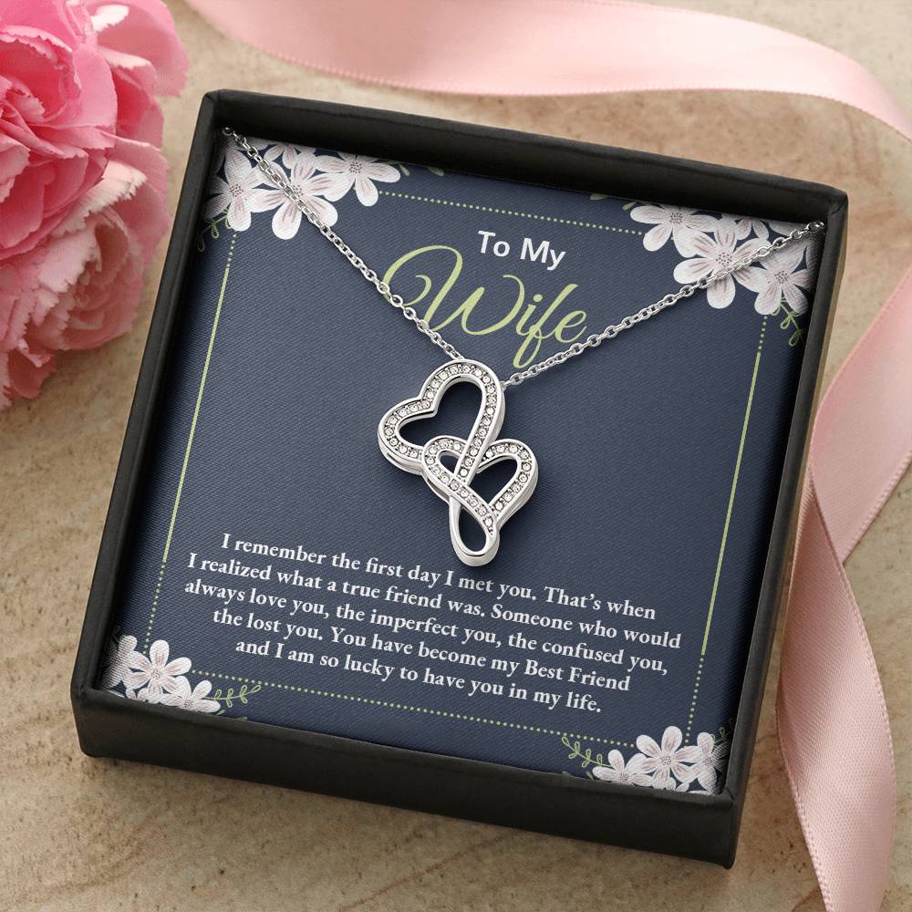 To My Wife Necklace - Meaningful Romantic Gift for Wife from Husband for Valentine’s Day & Forever Love - Heart-to-heart Pendant Necklace
