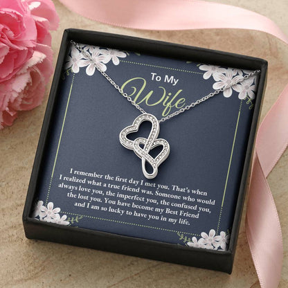 To My Wife Necklace - Meaningful Romantic Gift for Wife from Husband for Valentine’s Day & Forever Love - Heart-to-heart Pendant Necklace