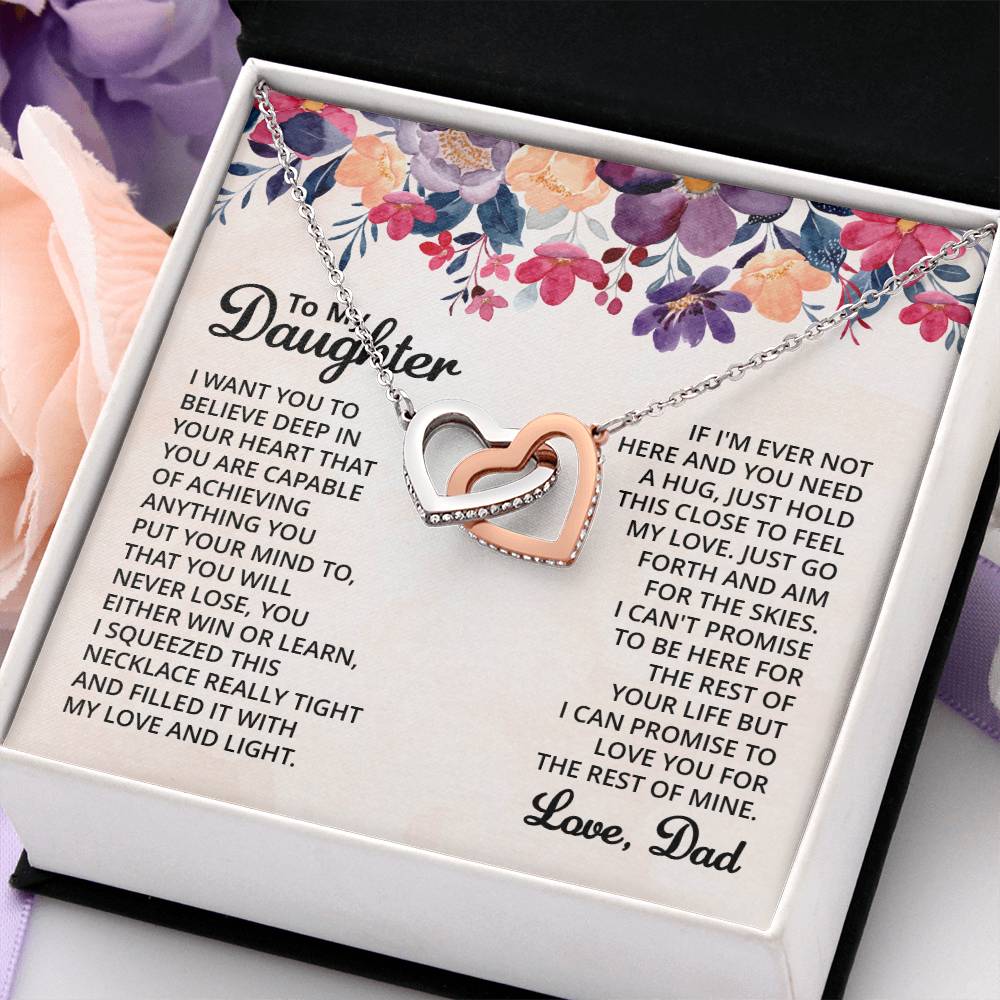To My Daughter Necklace - Sweetest Daughter Gift from Dad for Birthday Joy & Proud Dad Love - Interlocking Hearts Necklace