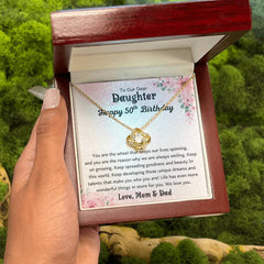 Love Knot Necklace for Daughter, Elegant Birthday Jewelry Gift, Happy 50th Birthday, To Our Dear Daughter