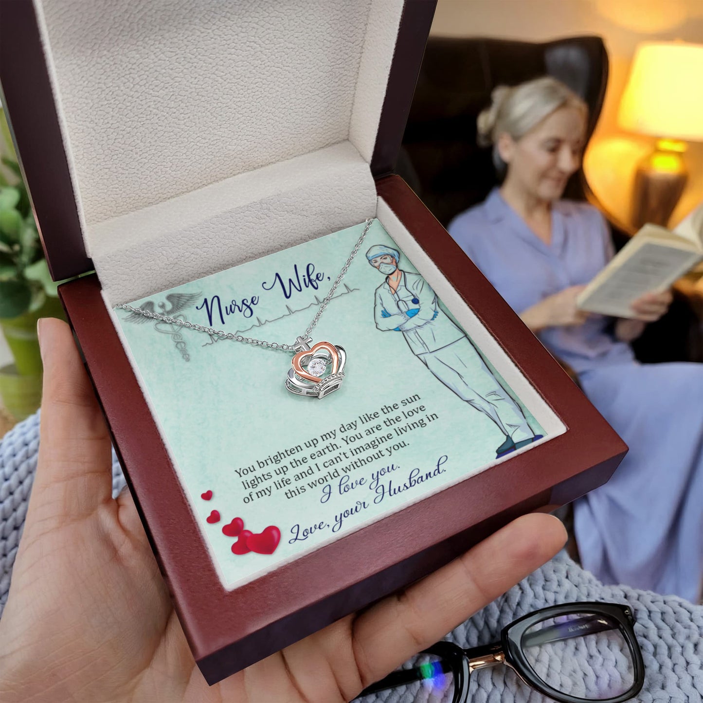 To My Nurse Wife Necklace - Sweet Romantic Jewelry for Wife - Crown Pendant Necklace