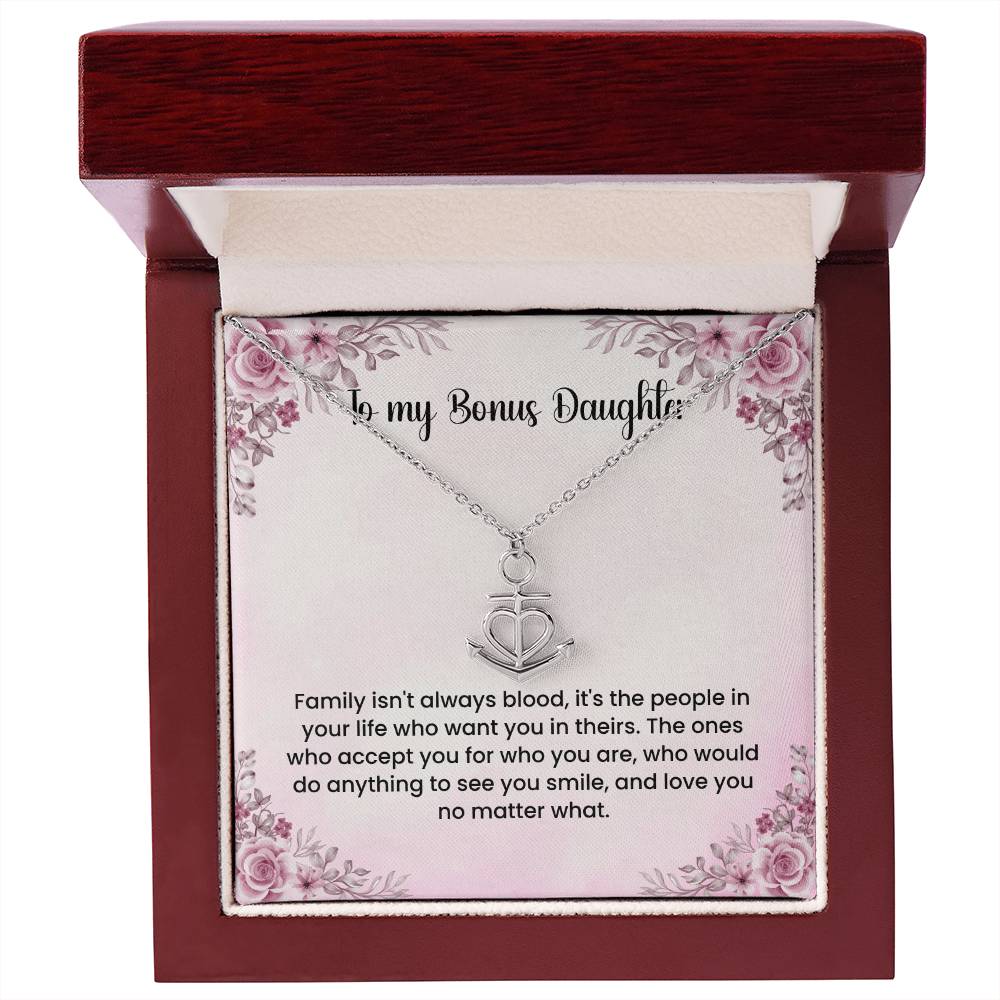To My Bonus Daughter Necklace - Anchor Pendant Necklace - Gift for Bonus Daughter