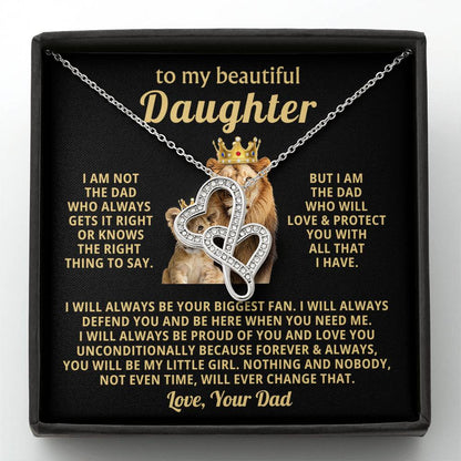 To My Daughter Necklace - Everyday Love Jewelry Gift from Dad for Daughter’s Birthday & Just Because - Heart-to-heart Pendant Necklace