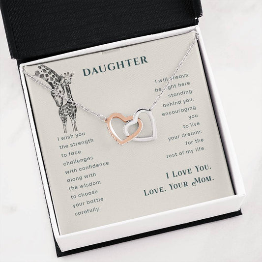 To My Daughter Necklace - Heartfelt Gift from Mom for Birthday, Graduation & Proud Mom Moments - Interlocking Hearts Necklace