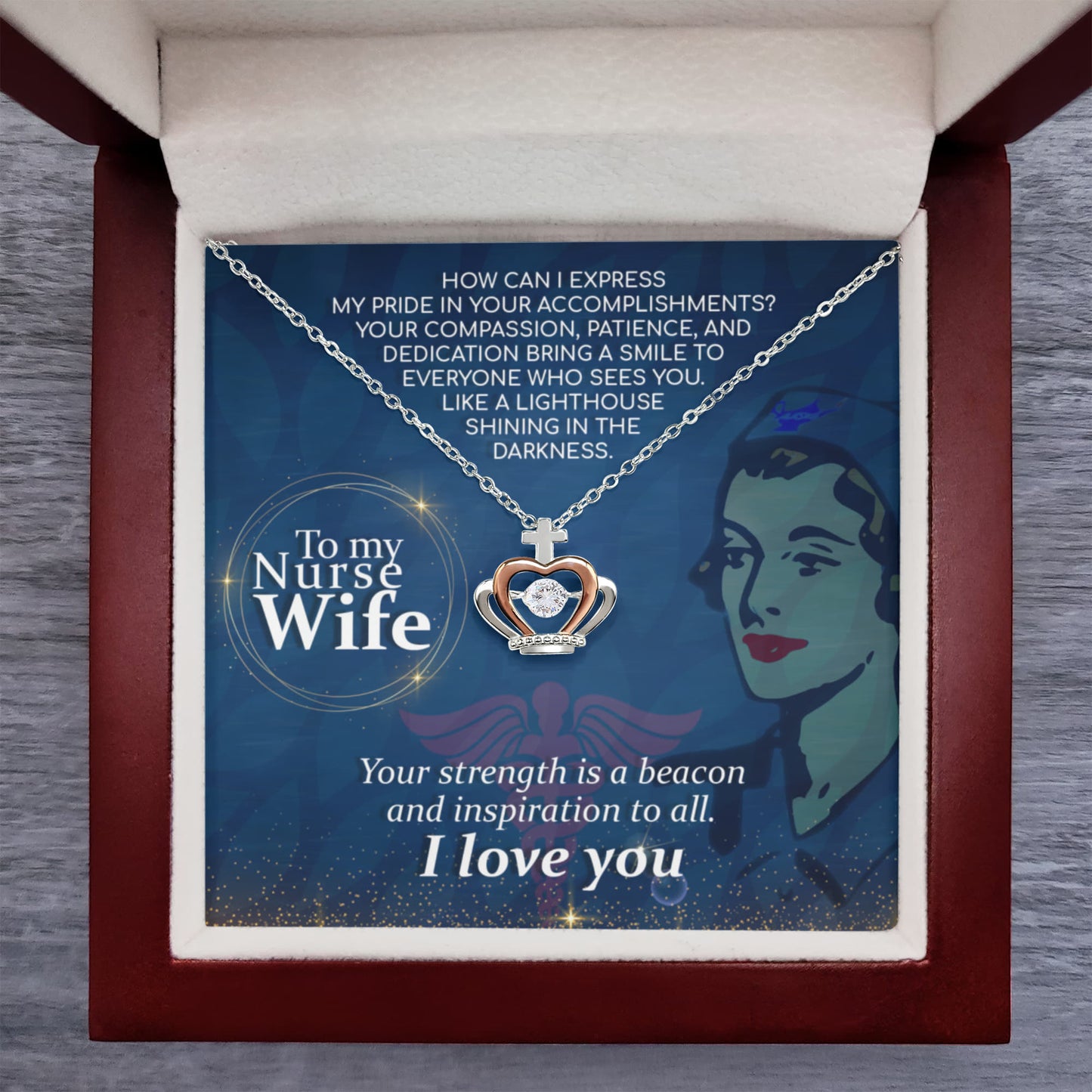 Sentimental Gift for Nurse Wife - Emotional Husband-to-Wife Jewelry for Birthday, Christmas & Valentine’s Day - Crown Pendant Necklace