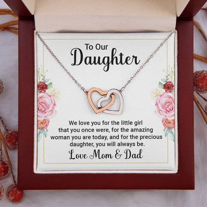 To Our Daughter Necklace – Daughter Graduation & Birthday Present from Mom and Dad – Interlocking Hearts Necklace