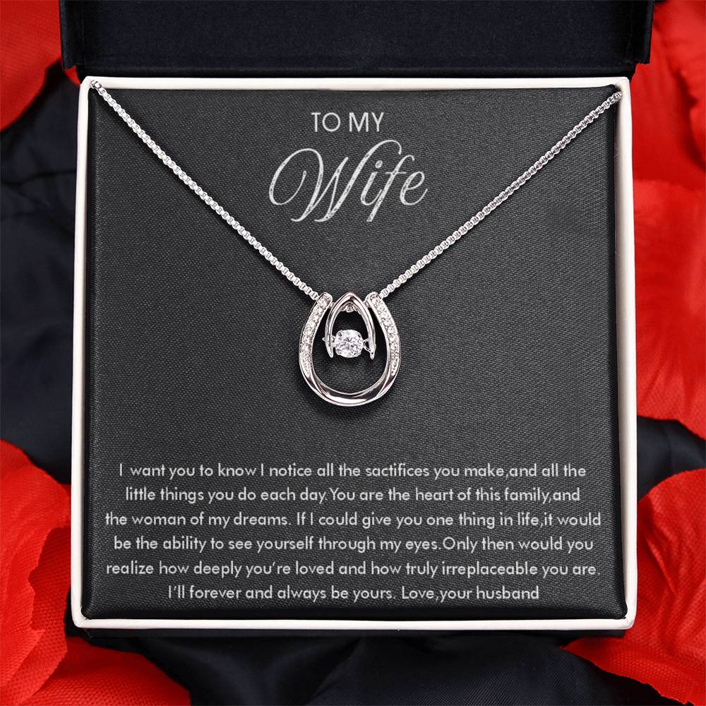 To My Wife Necklace - Beautiful Wife Jewelry Gift for Birthday, Valentine’s Day & Special Romantic Moments - Lucky In Love Necklace