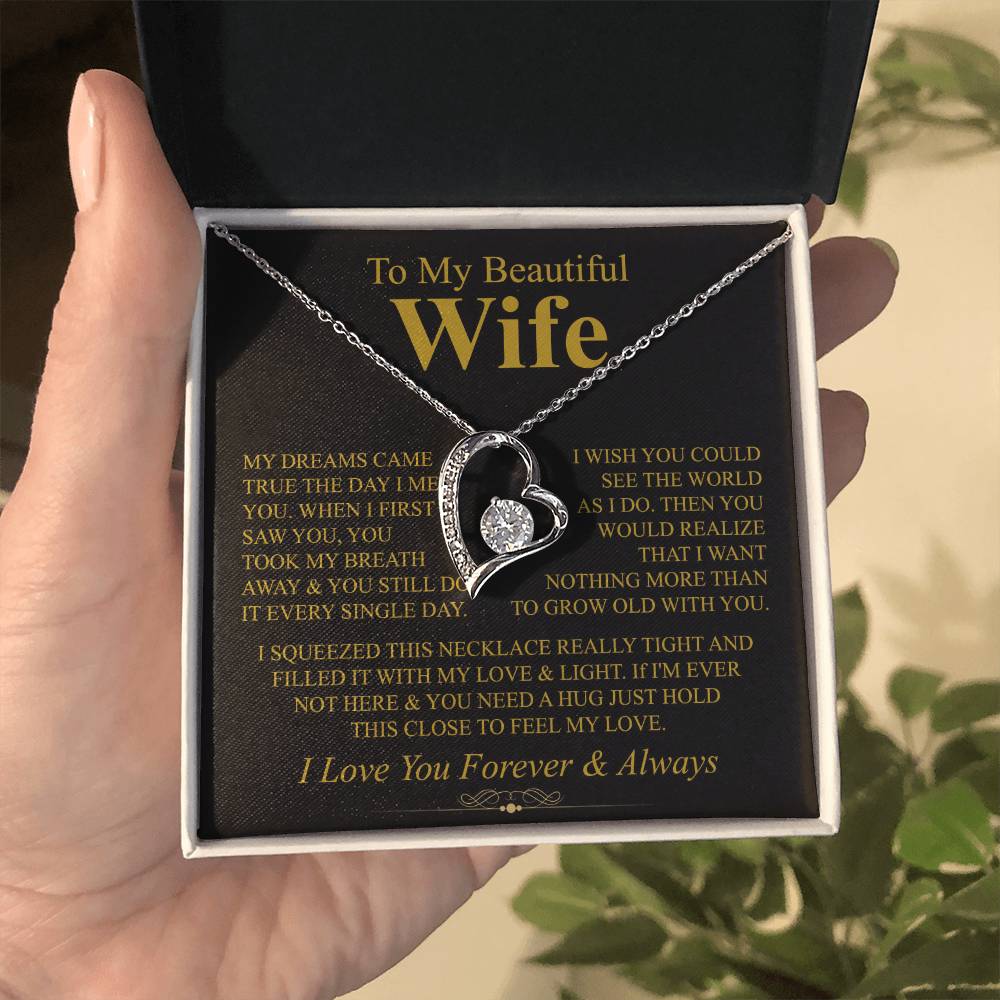 To My Beautiful Wife Necklace - Romantic Keepsake Jewelry Gift from Husband for Special Days & Valentine’s Love - Forever Love Necklace