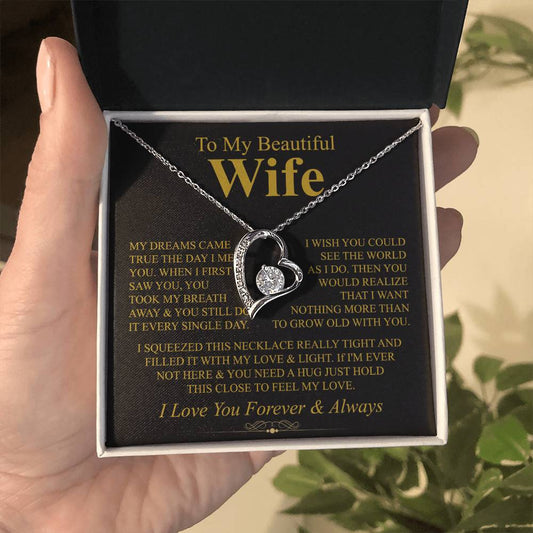 To My Beautiful Wife Necklace - Romantic Keepsake Jewelry Gift from Husband for Special Days & Valentine’s Love - Forever Love Necklace