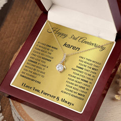 Luxury 3rd Anniversary Necklace, Thoughtful Gift for Her, Celebrate Your Journey & Everlasting Love, Happy 3rd Anniversary