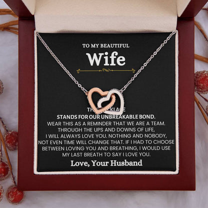 To My Wife Necklace - Romantic Gift for Special Moments & Valentine’s Day - Interlocking Hearts Necklace