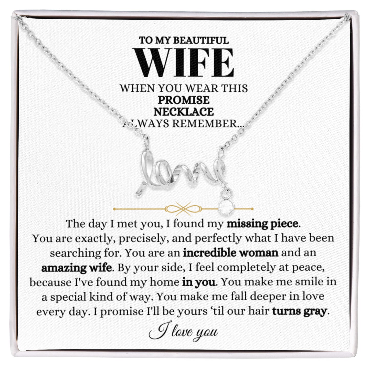 To My Wife Necklace - Meaningful Jewelry Gift from Husband for Valentine’s Day & Anniversary - Scripted Love Necklace