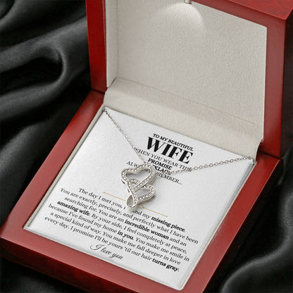 To My Beautiful Wife Necklace - Romantic Anniversary & Valentine’s Day Jewelry Gift from Husband to Wife - Heart-to-heart Pendant Necklace