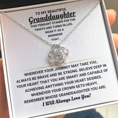 To My Granddaughter Necklace – Graduation & Birthday Jewelry Gift for Granddaughter – Love Knot Necklace