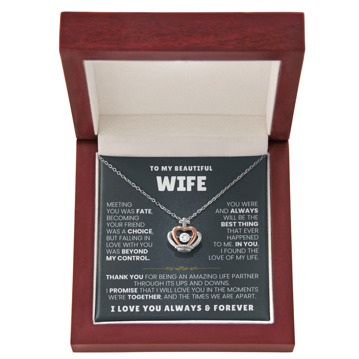 To My Wife Necklace - Meaningful Jewelry Gift from Husband for Valentine’s Day & Anniversary - Crown Pendant Necklace