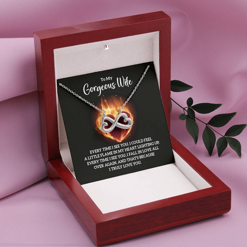 To My Gorgeous Wife Necklace - Touching Romantic Gift for Wife from Husband for Christmas, Anniversary & Valentine’s Day - Endless Love Necklace