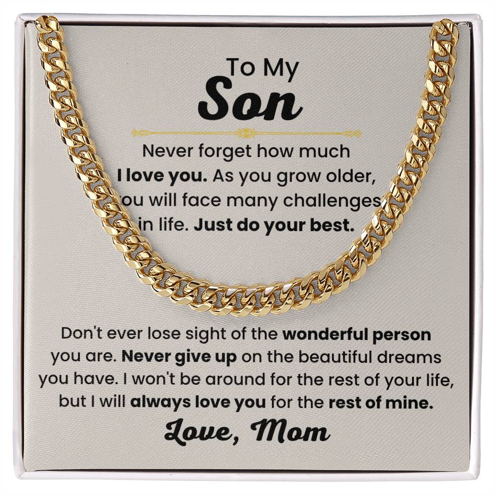 Son Necklace Gift from Mom, Birthday, Graduation & Christmas Jewelry - Cuban Link Chain