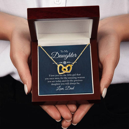 To My Daughter Necklace - Heartwarming Gift from Dad for Daughter’s Birthday & Meaningful Achievements - Interlocking Hearts Necklace
