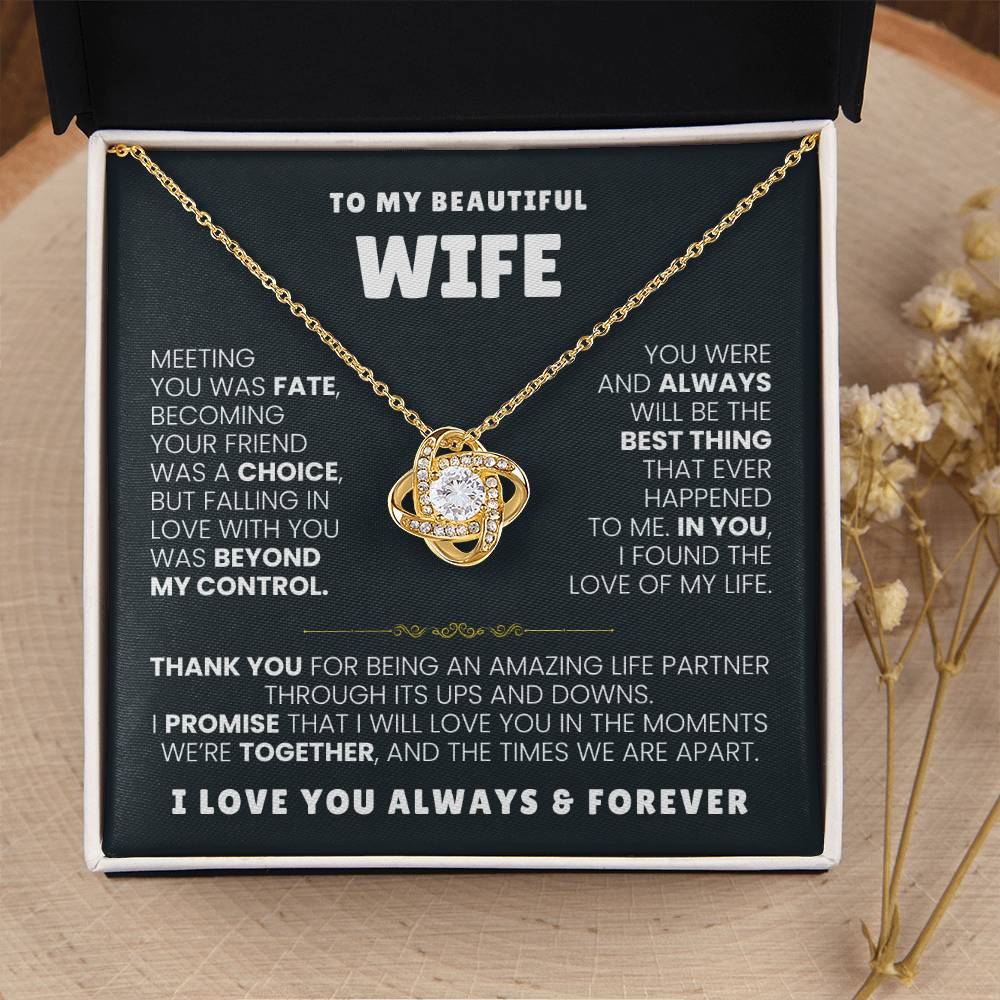 To My Beautiful Wife Necklace - Emotional Jewelry Gift for Wife from Husband to Celebrate Love Every Day - Love Knot Necklace