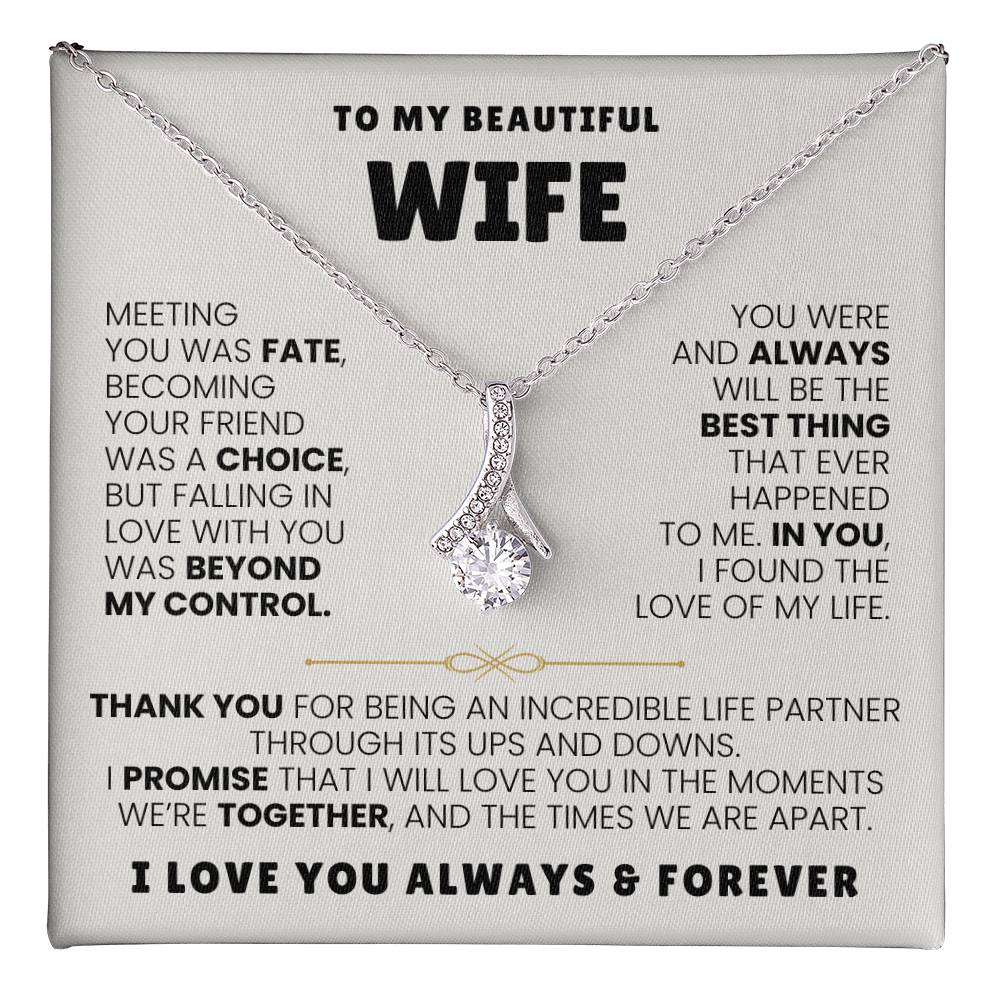 To My Beautiful Wife Necklace - Husband to Wife Jewelry for Romantic Valentine’s Day, Birthday & Anniversary Gifts - Alluring Beauty Necklace