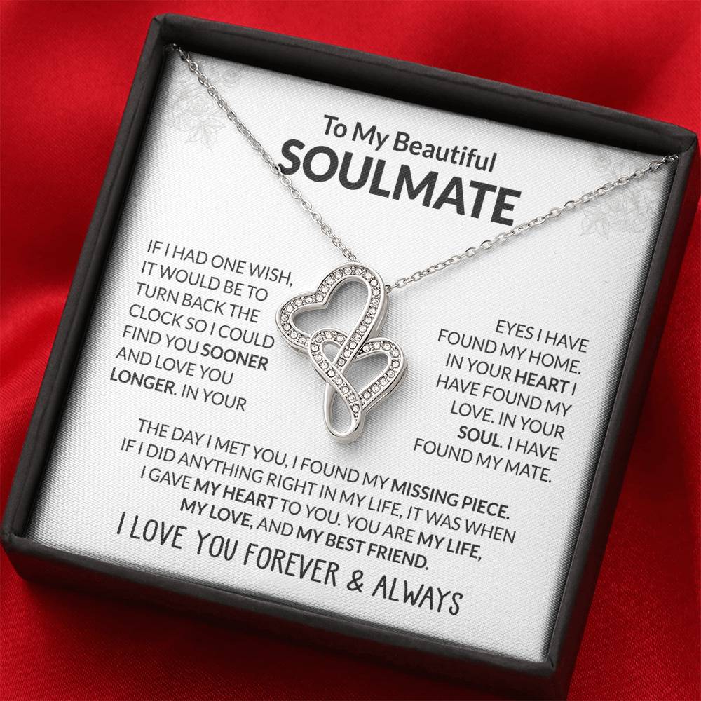 To My Beautiful Soulmate Necklace - Romantic Necklace Gift for Her for Valentine’s Day & Special Occasions - Heart-to-heart Pendant Necklace