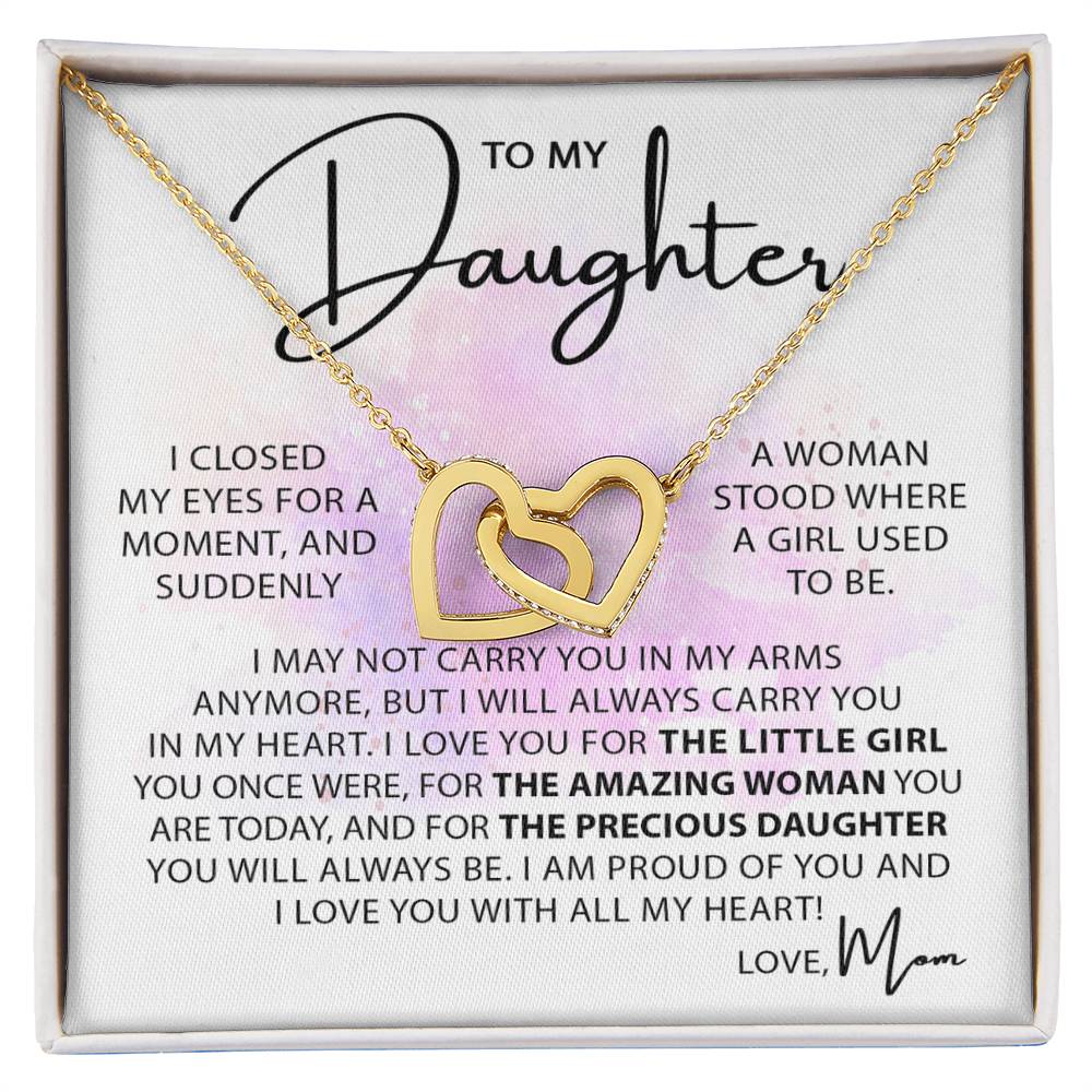 To My Daughter Necklace – Graduation & Christmas Gift from Mom – Interlocking Hearts Necklace