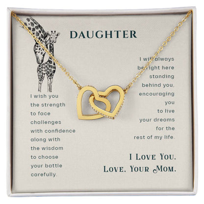 To My Daughter Necklace - Heartfelt Gift from Mom for Birthday, Graduation & Proud Mom Moments - Interlocking Hearts Necklace