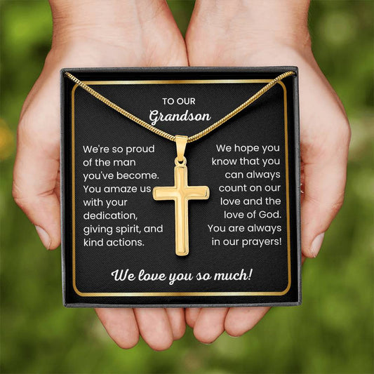 To Our Grandson - We love you so much - Gift for Grandson from Grandpa - Artisan Cross Necklace