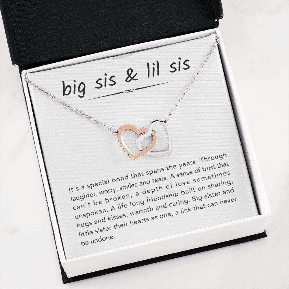 Big Sister & Little Sister Necklace - It's a special bond that spans the years - Gift for Sister - Interlocking Hearts Necklace