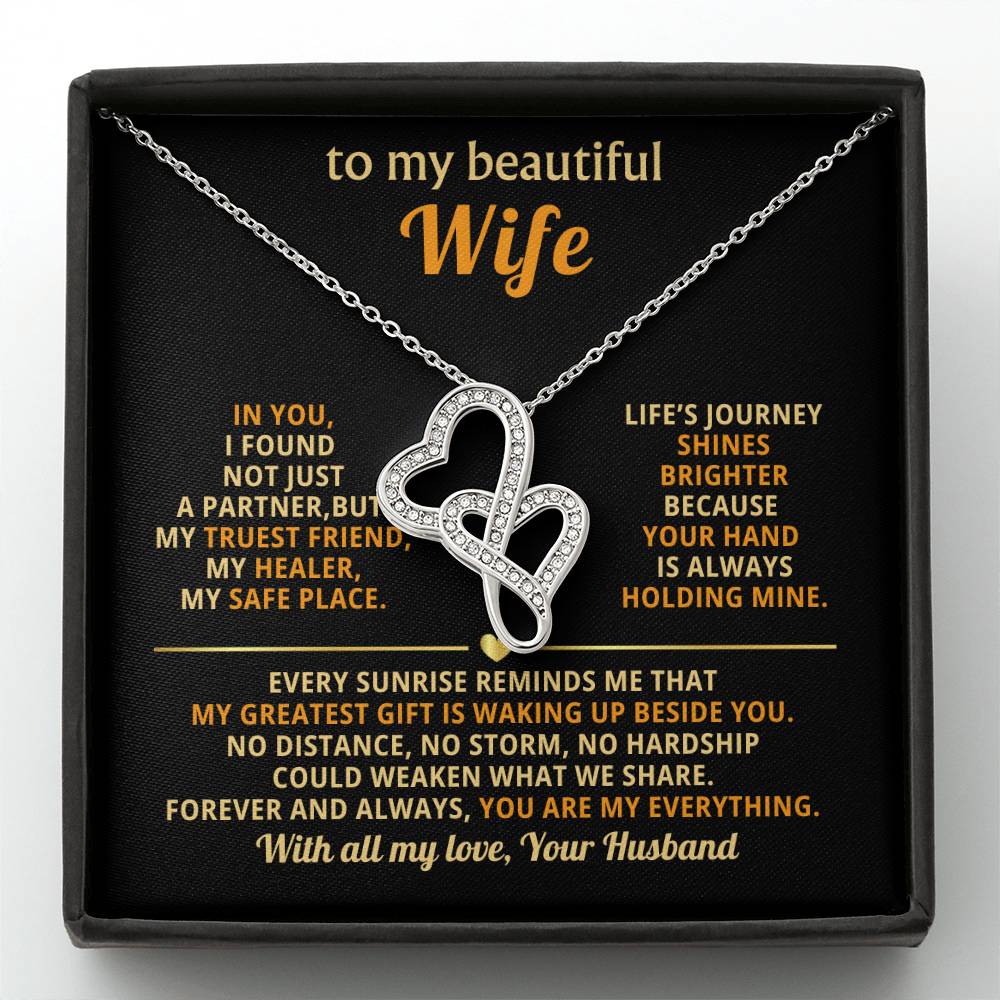 To My Beautiful Wife Necklace - Sentimental Birthday Gift from Husband, Romantic Jewelry for Valentine’s Day & Holidays - Heart-to-heart Pendant Necklace