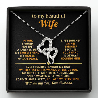 To My Beautiful Wife Necklace - Sentimental Birthday Gift from Husband, Romantic Jewelry for Valentine’s Day & Holidays - Heart-to-heart Pendant Necklace