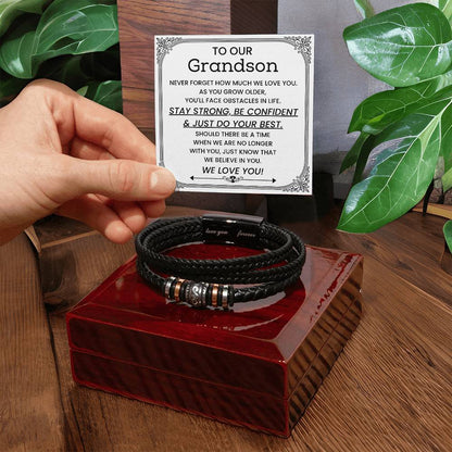 To Our Grandson - Gift for Grandson from Grandparents - Stay Strong, Be Confident & Just Do Your Best - Love You Forever Bracelet