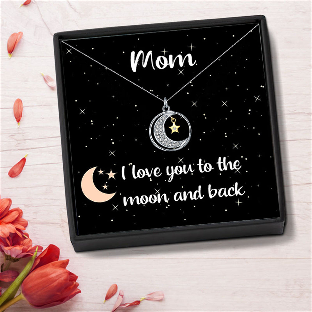 Moon and Back Gift for Mom | Star Moon Diamond Necklace